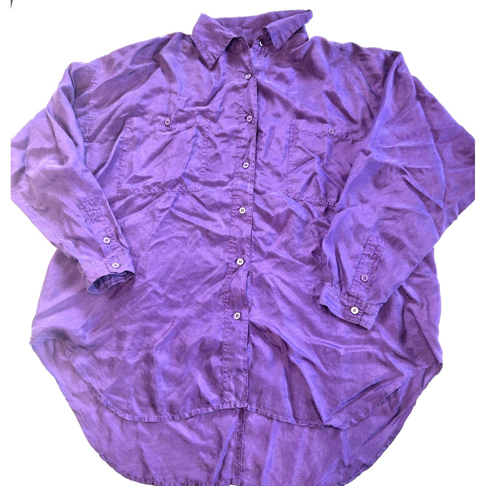 Croquet Club 100% Silk Purple Relaxed Button Down Shirts Womens‎ Size Large